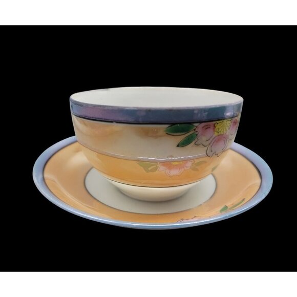 Teacup & Saucer Japanese Lusterware Floral Design Irridescent Glaze 8oz Cup VTG - Picture 3 of 10